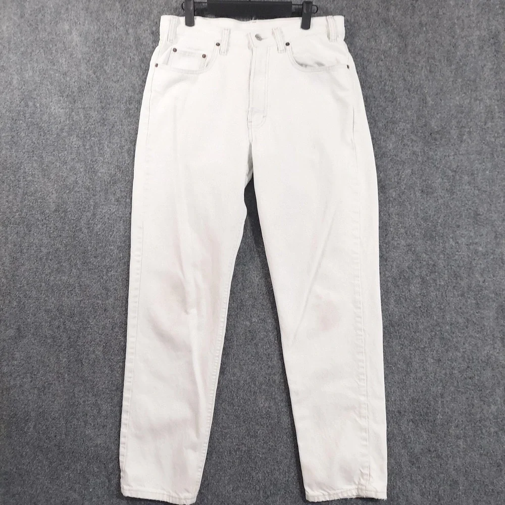 Lee Tapered Leg Jeans Womens 14 White Denim 100% Cotton 5 Pocket Made USA